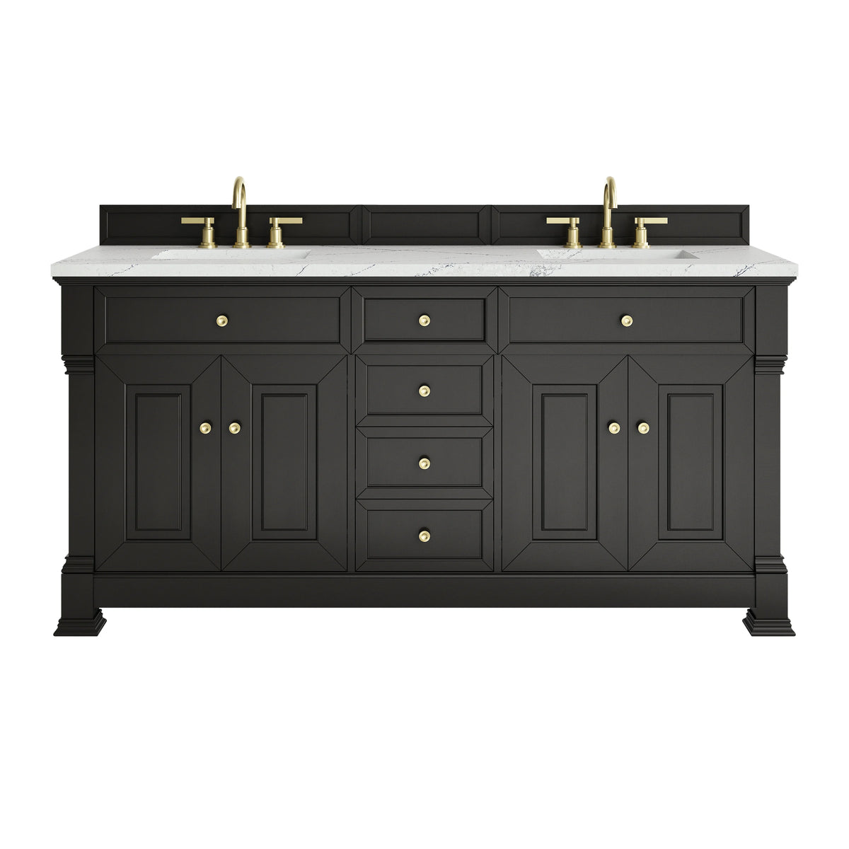 Brookfield 72" Double Vanity, Black Onyx w/ 3 CM Ethereal Noctis Silestone Top w/ FreePower Wireless Charger