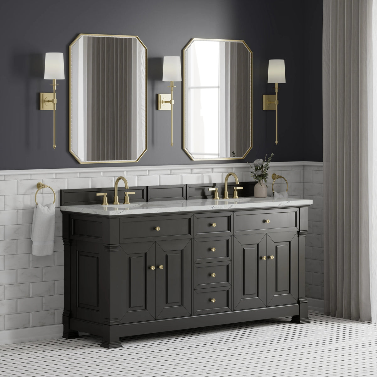 Brookfield 72" Double Vanity, Black Onyx w/ 3 CM Ethereal Noctis Silestone Top w/ FreePower Wireless Charger, view 8