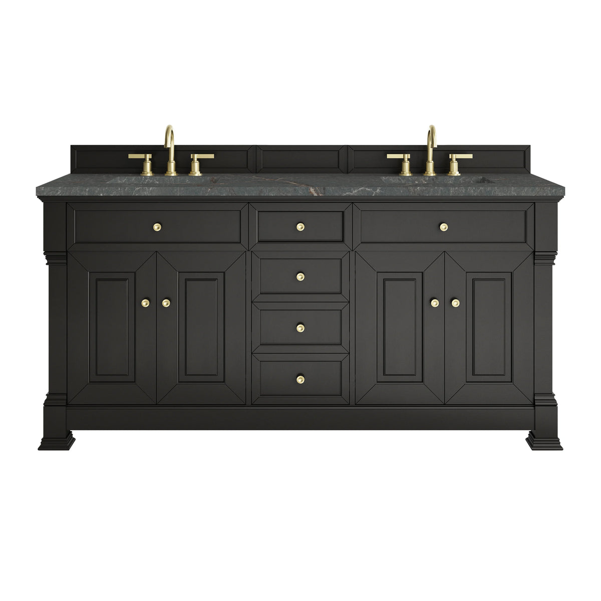 Brookfield 72" Double Vanity, Black Onyx w/ 3 CM Parisien Bleu Silestone Top w/ FreePower Wireless Charger