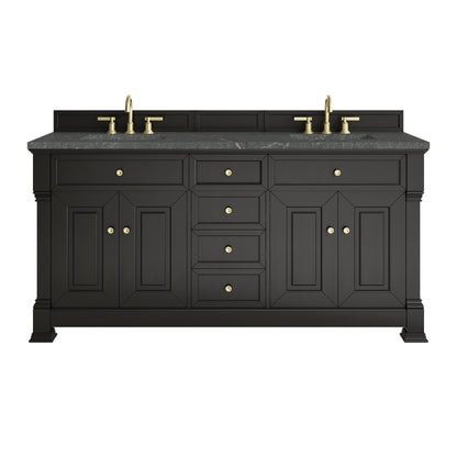 Brookfield 72" Double Vanity, Black Onyx w/ 3 CM Parisien Bleu Silestone Top w/ FreePower Wireless Charger