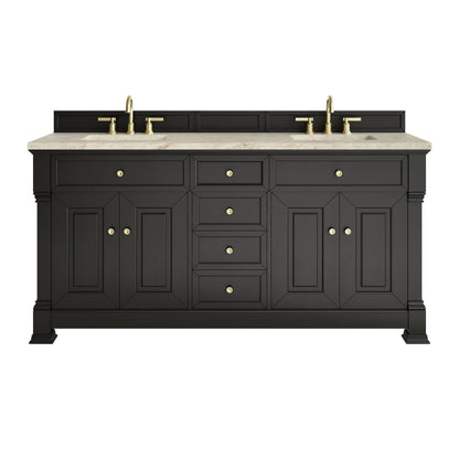 Brookfield 72" Double Vanity, Black Onyx, w/ 3 CM Tajnar Eclos Top w/FreePower Wireless Charger