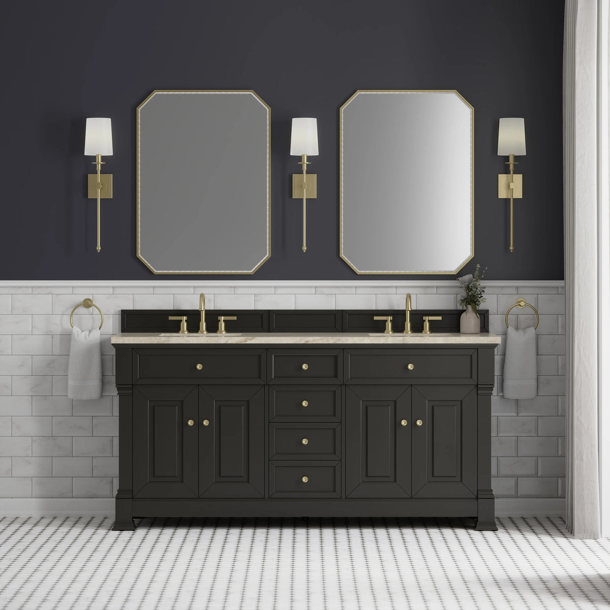 Brookfield 72" Double Vanity, Black Onyx, w/ 3 CM Tajnar Eclos Top w/FreePower Wireless Charger, view 5