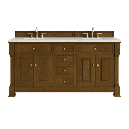 Brookfield 72" Double Vanity, Honey Oak w/ 3 CM Ethereal Noctis Silestone Top