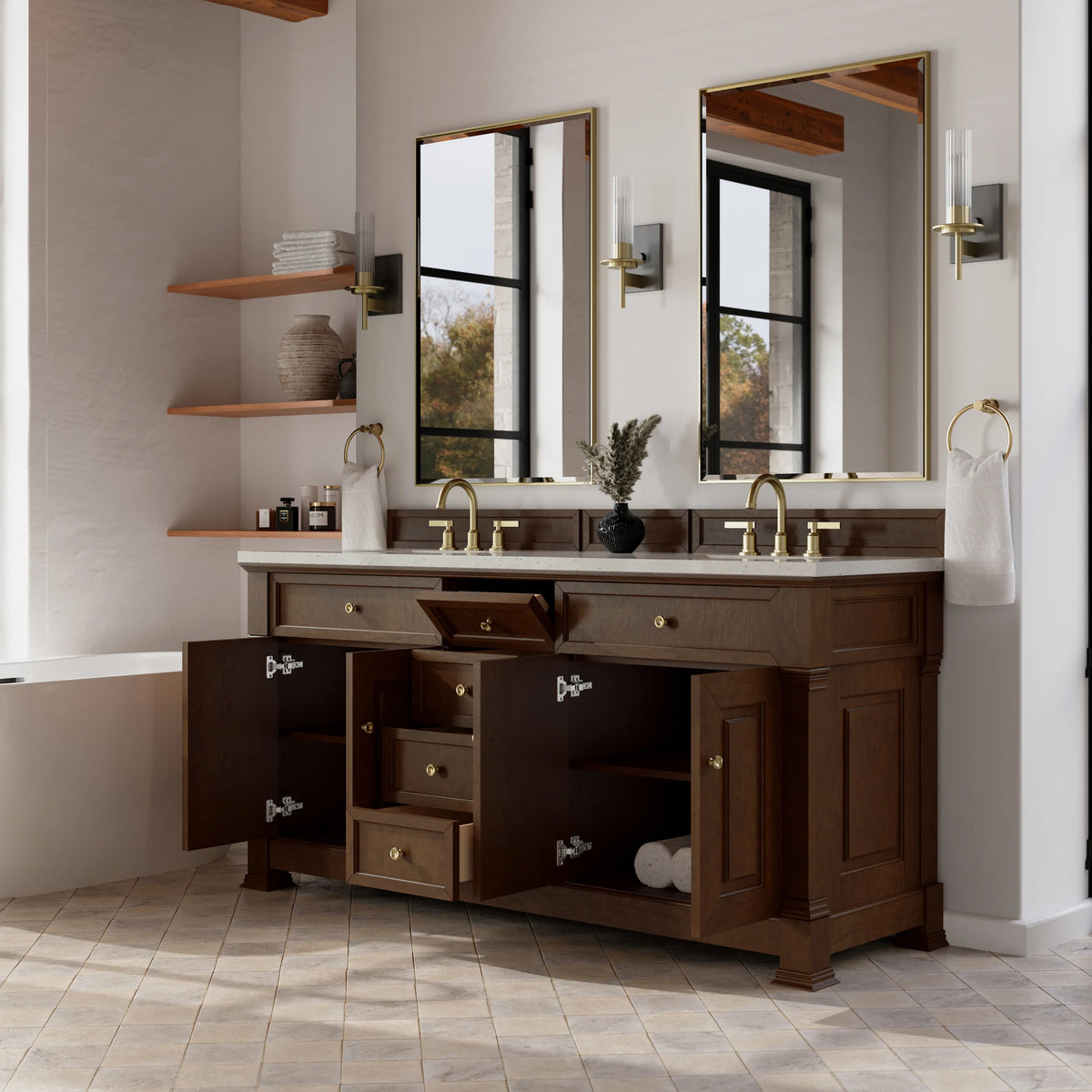 Brookfield 72" Double Vanity, Honey Oak w/ 3 CM Lime Delight Silestone Top, view 5