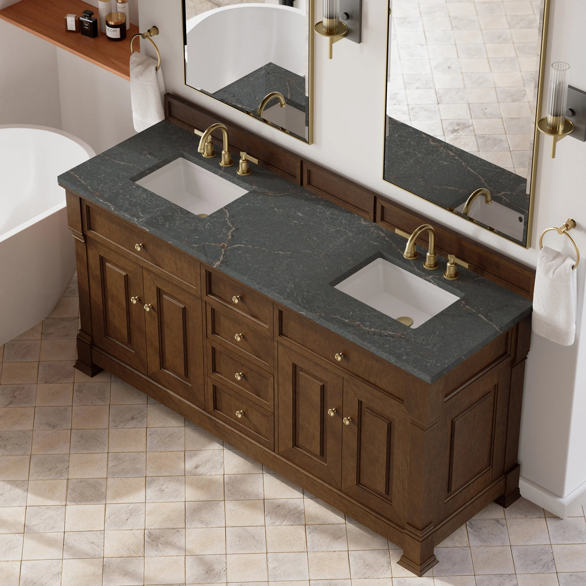 Brookfield 72" Double Vanity, Honey Oak w/ 3 CM Parisien Bleu Silestone Top, view 7