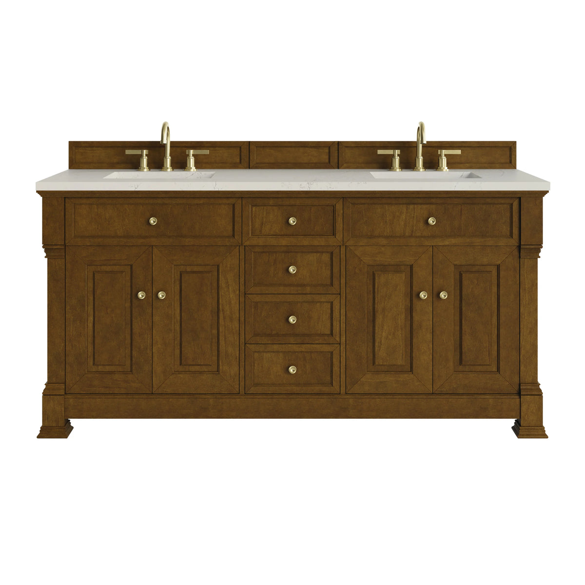 Brookfield 72" Double Vanity, Honey Oak, w/ 3 CM Siberian Silestone Top