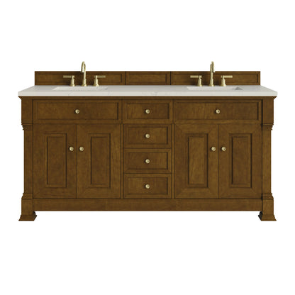 Brookfield 72" Double Vanity, Honey Oak, w/ 3 CM Siberian Silestone Top