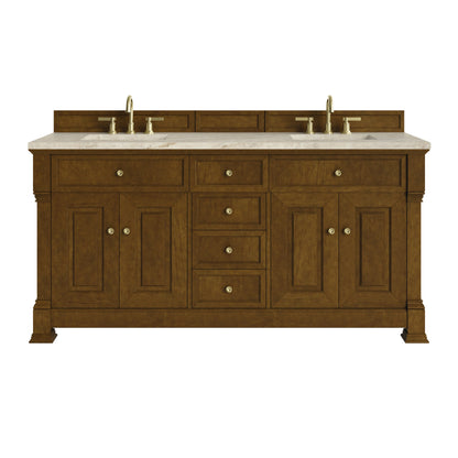 Brookfield 72" Double Vanity, Honey Oak, w/ 3 CM Tajnar Eclos Top