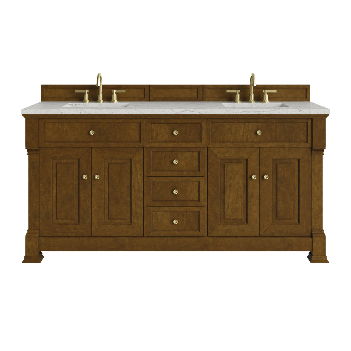Brookfield 72" Double Vanity, Honey Oak w/ 3 CM Eternal Jasmine Pearl Silestone Top w/ FreePower Wireless Charger