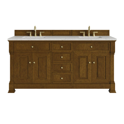 Brookfield 72" Double Vanity, Honey Oak w/ 3 CM Eternal Jasmine Pearl Silestone Top w/ FreePower Wireless Charger