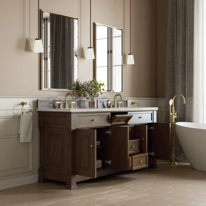 Brookfield 72" Double Vanity, Pecan w/ 3 CM Eternal Jasmine Pearl Silestone Top, view 5
