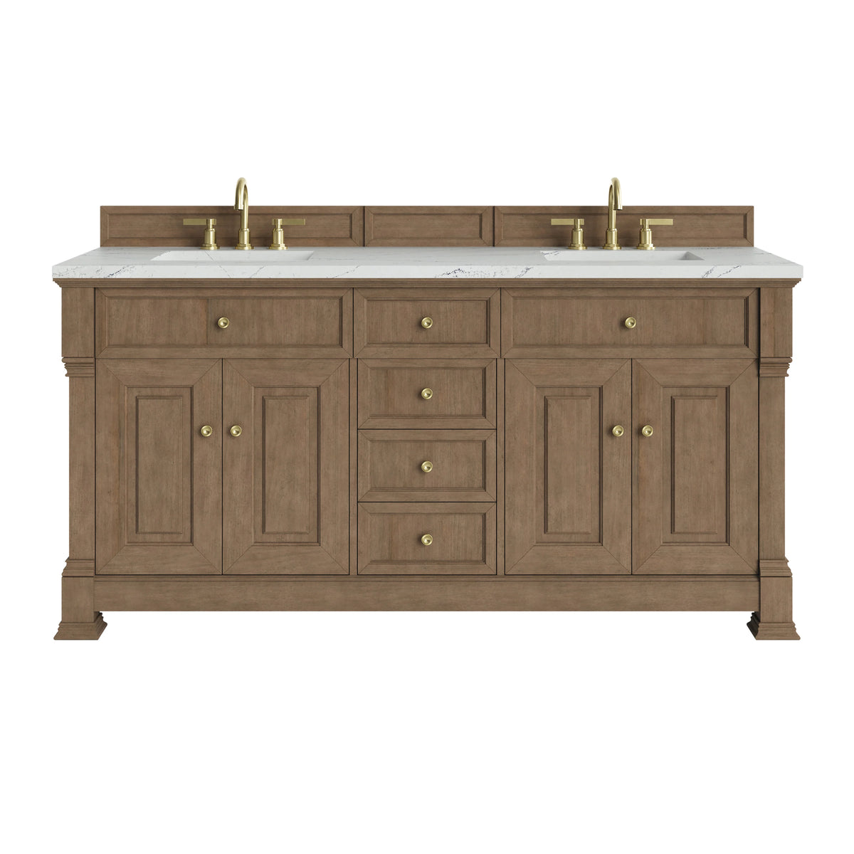 Brookfield 72" Double Vanity, Pecan w/ 3 CM Ethereal Noctis Silestone Top