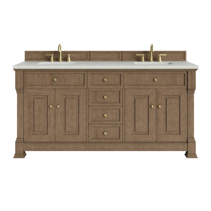 Brookfield 72" Double Vanity, Pecan w/ 3 CM Lime Delight Silestone Top
