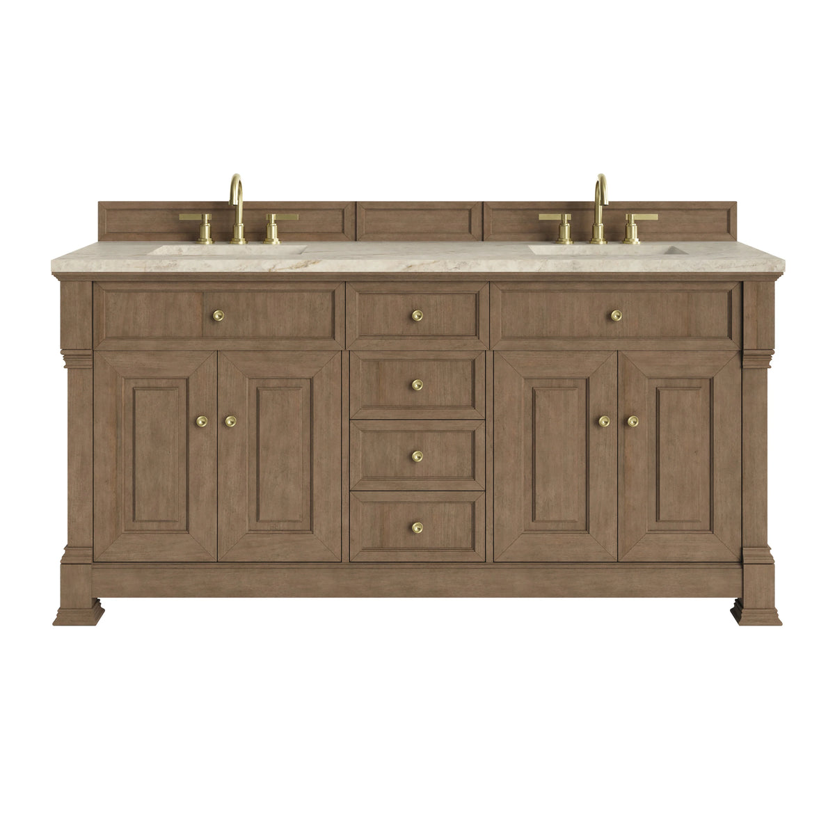 Brookfield 72" Double Vanity, Pecan, w/ 3 CM Tajnar Eclos Top