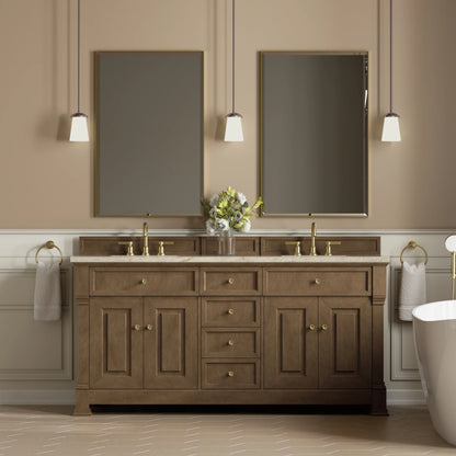 Brookfield 72" Double Vanity, Pecan, w/ 3 CM Tajnar Eclos Top, view 3