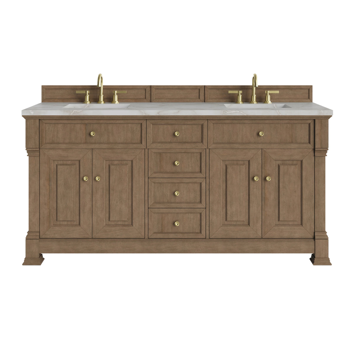 Brookfield 72" Double Vanity, Pecan w/ 3 CM Victorian Silver  Silestone Top