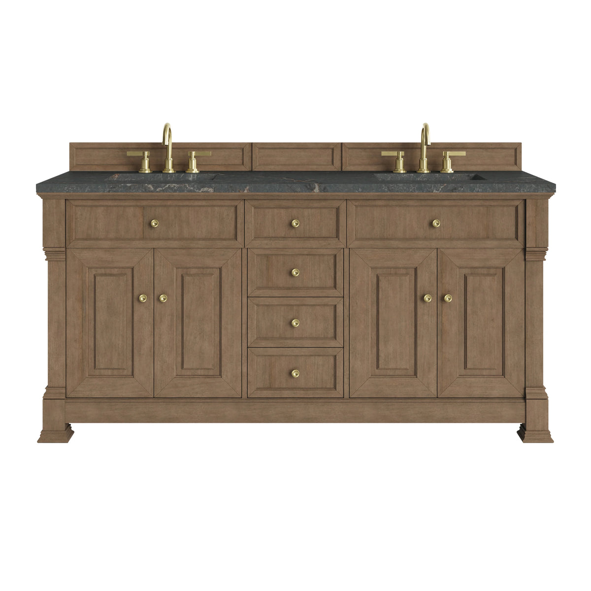 Brookfield 72" Double Vanity, Pecan w/ 3 CM Parisien Bleu Silestone Top w/ FreePower Wireless Charger