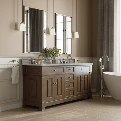 Brookfield 72" Double Vanity, Pecan w/ 3 CM Victorian Silver  Silestone Top w/ FreePower Wireless Charger, view 7