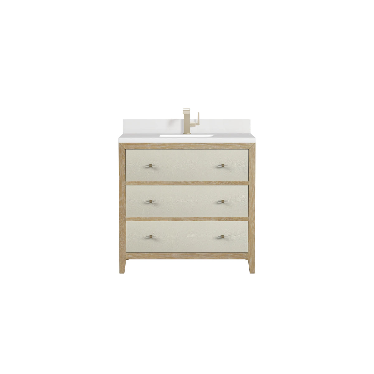 Celeste 36" Single Vanity, Sunwashed Oak with Embossed Shagreen w/ Single Hole 3 CM White Zeus Silestone Top & Backspla