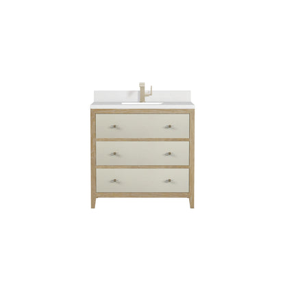 Celeste 36" Single Vanity, Sunwashed Oak with Embossed Shagreen w/ Single Hole 3 CM White Zeus Silestone Top & Backspla