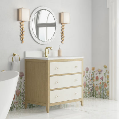 Celeste 36" Single Vanity, Sunwashed Oak with Embossed Shagreen w/ Single Hole 3 CM White Zeus Silestone Top &, view 4