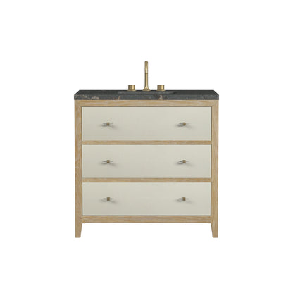 Celeste 36" Single Vanity, Sunwashed Oak with Embossed Shagreen w/ 3 CM Parisien Bleu Silestone Top