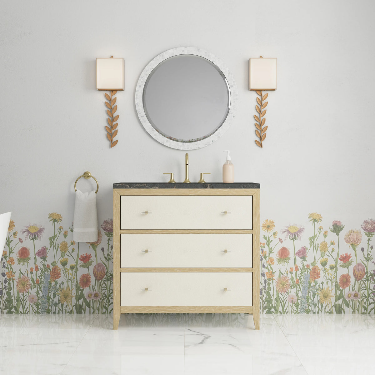 Celeste 36" Single Vanity, Sunwashed Oak with Embossed Shagreen w/ 3 CM Parisien Bleu Silestone Top, view 3