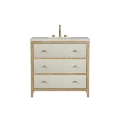 Celeste 36" Single Vanity, Sunwashed Oak with Embossed Shagreen, w/ 3 CM Siberian Silestone Top
