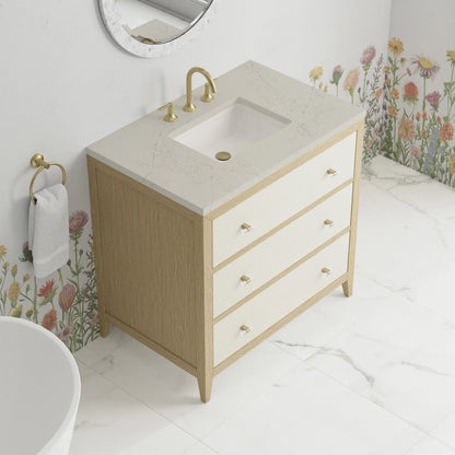 Celeste 36" Single Vanity, Sunwashed Oak with Embossed Shagreen, w/ 3 CM Siberian Silestone Top, view 7