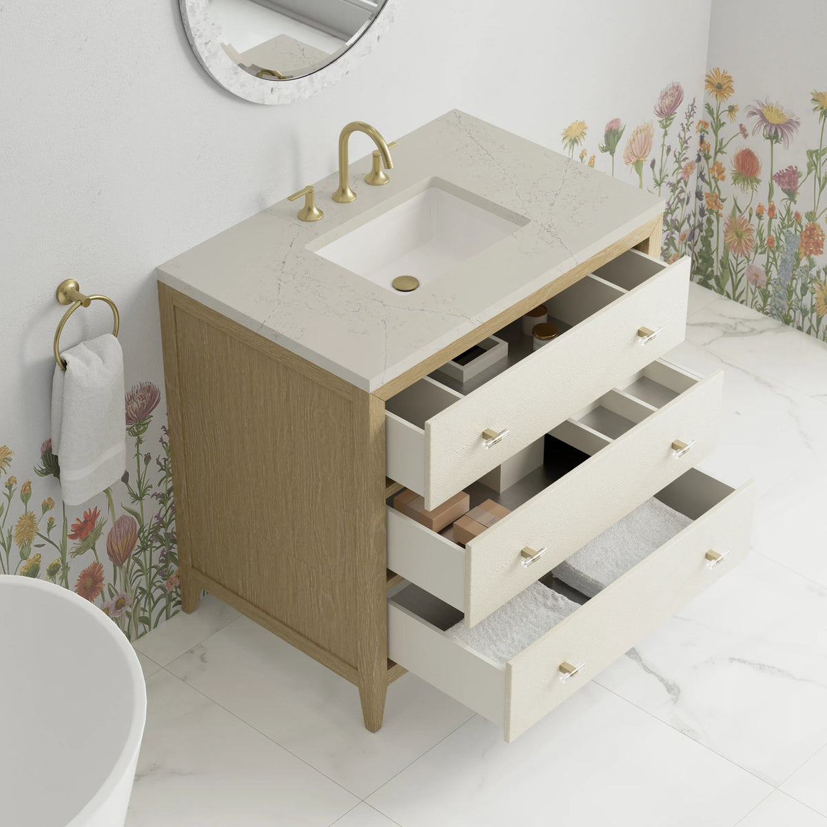 Celeste 36" Single Vanity, Sunwashed Oak with Embossed Shagreen, w/ 3 CM Siberian Silestone Top, view 8