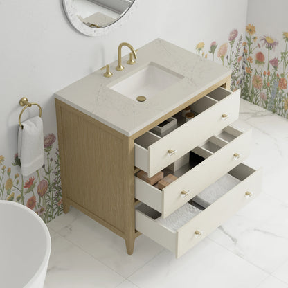 Celeste 36" Single Vanity, Sunwashed Oak with Embossed Shagreen, w/ 3 CM Siberian Silestone Top, view 8