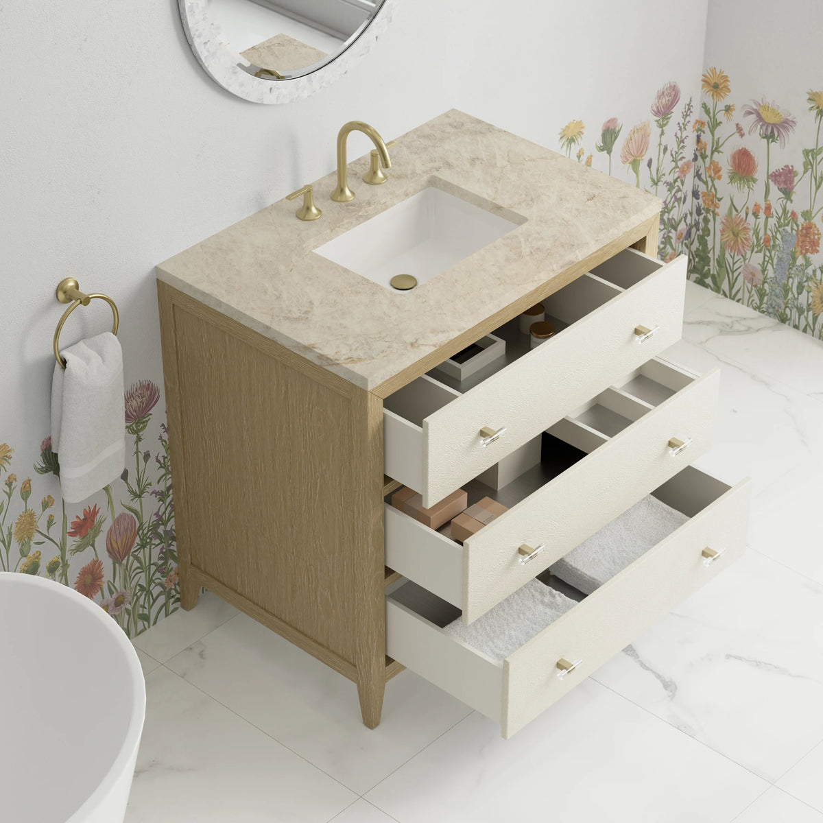 Celeste 36" Single Vanity, Sunwashed Oak with Embossed Shagreen, w/ 3 CM Tajnar Eclos Top, view 8