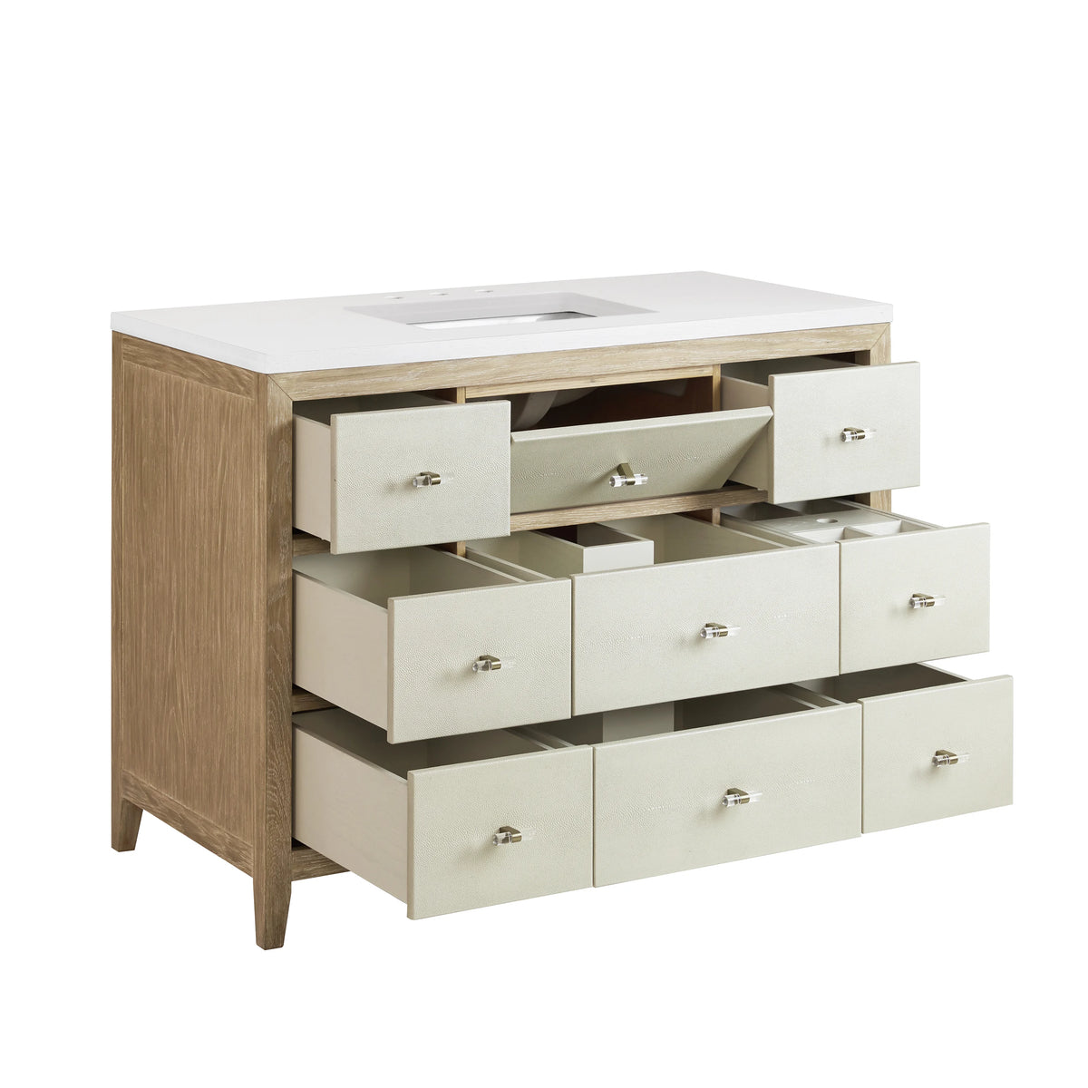 Celeste 48" Single Vanity, Sunwashed Oak with Embossed Shagreen w/ 3 CM White Zeus Silestone Top, view 10