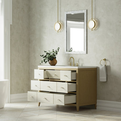Celeste 48" Single Vanity, Sunwashed Oak with Embossed Shagreen w/ 3 CM White Zeus Silestone Top, view 5