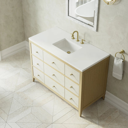 Celeste 48" Single Vanity, Sunwashed Oak with Embossed Shagreen w/ 3 CM White Zeus Silestone Top, view 7