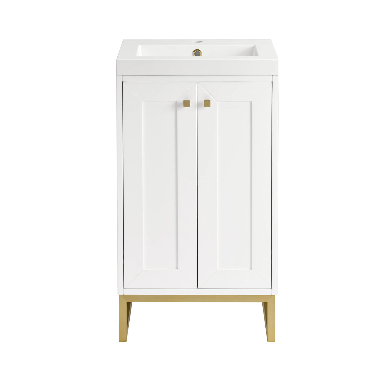 Chianti 20" Single Vanity, Glossy White, Champagne Brass, w/ White Glossy Composite Stone Top
