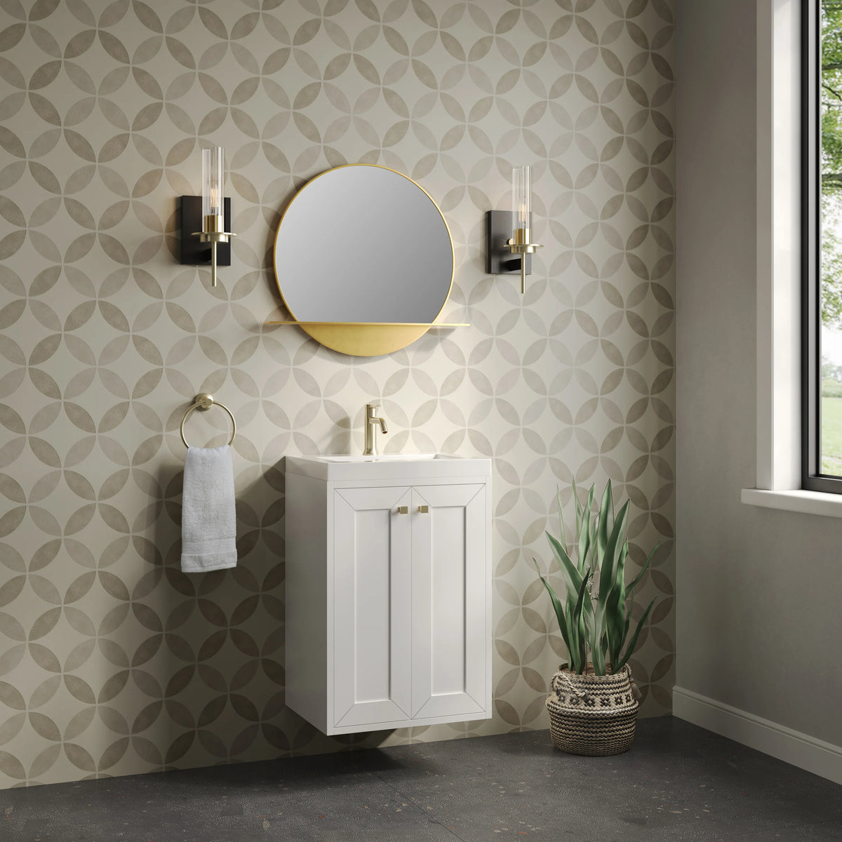Chianti 20" Single Vanity, Glossy White, Champagne Brass, w/ White Glossy Composite Stone Top, view 10