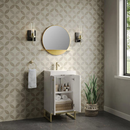 Chianti 20" Single Vanity, Glossy White, Champagne Brass, w/ White Glossy Composite Stone Top, view 11
