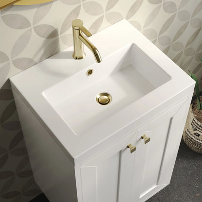 Chianti 20" Single Vanity, Glossy White, Champagne Brass, w/ White Glossy Composite Stone Top, view 14