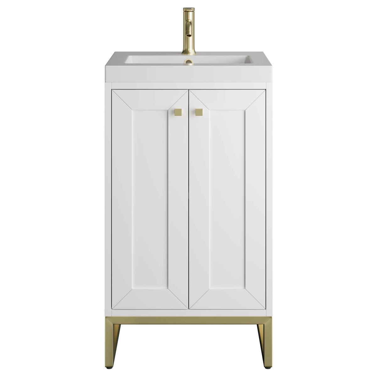 Chianti 20" Single Vanity, Glossy White, Champagne Brass, w/ White Glossy Composite Stone Top, view 2