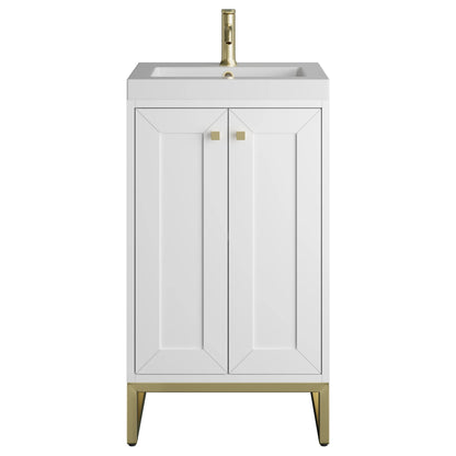 Chianti 20" Single Vanity, Glossy White, Champagne Brass, w/ White Glossy Composite Stone Top, view 2