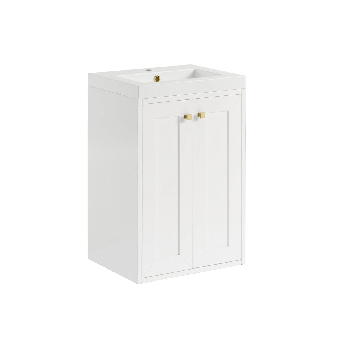 Chianti 20" Single Vanity, Glossy White, Champagne Brass, w/ White Glossy Composite Stone Top, view 20