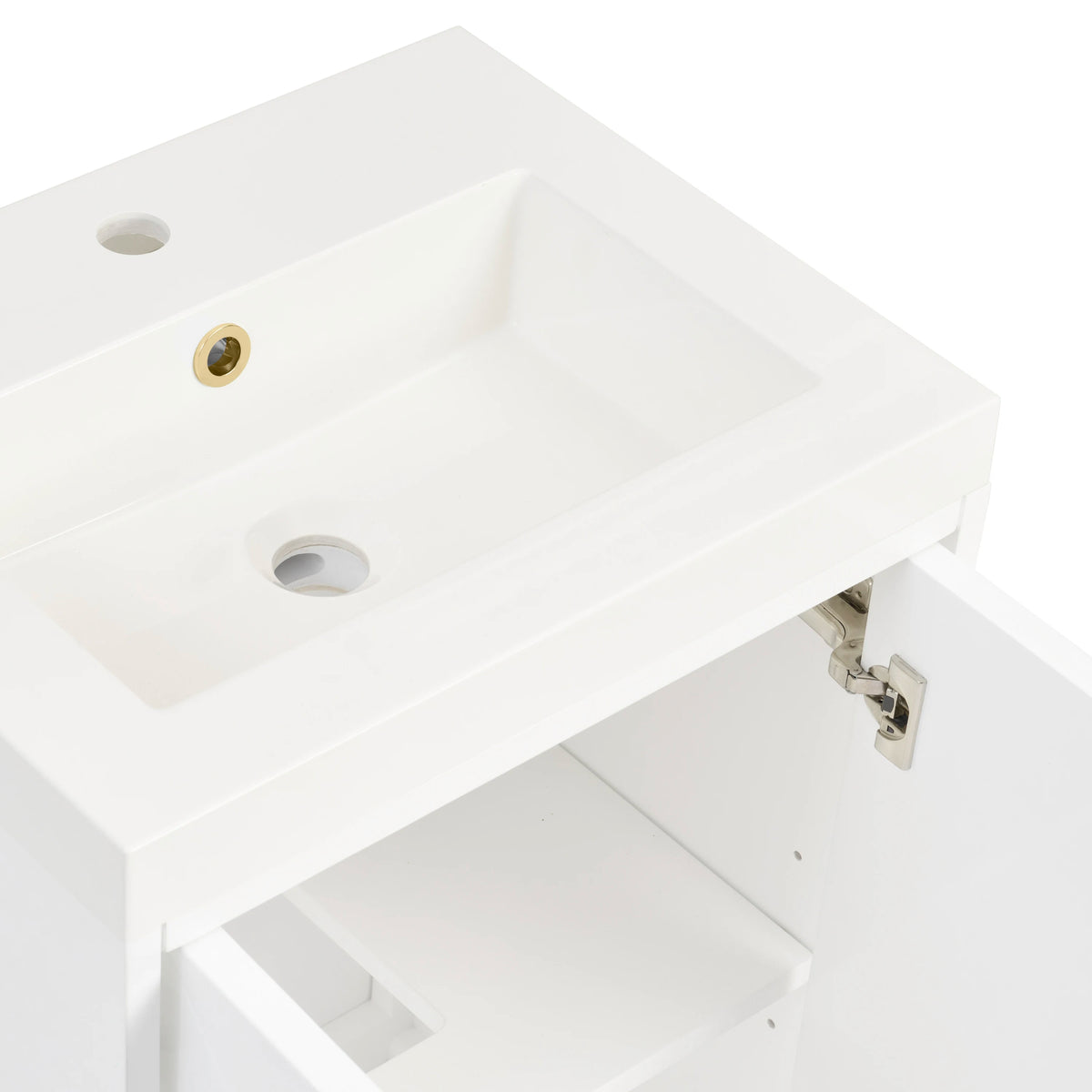 Chianti 20" Single Vanity, Glossy White, Champagne Brass, w/ White Glossy Composite Stone Top, view 21