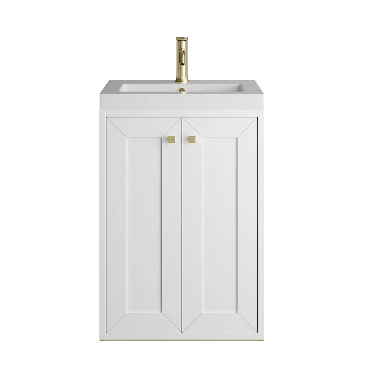 Chianti 20" Single Vanity, Glossy White, Champagne Brass, w/ White Glossy Composite Stone Top, view 3