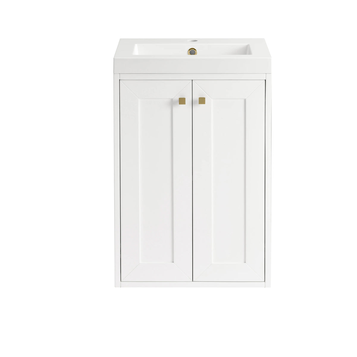 Chianti 20" Single Vanity, Glossy White, Champagne Brass, w/ White Glossy Composite Stone Top, view 4