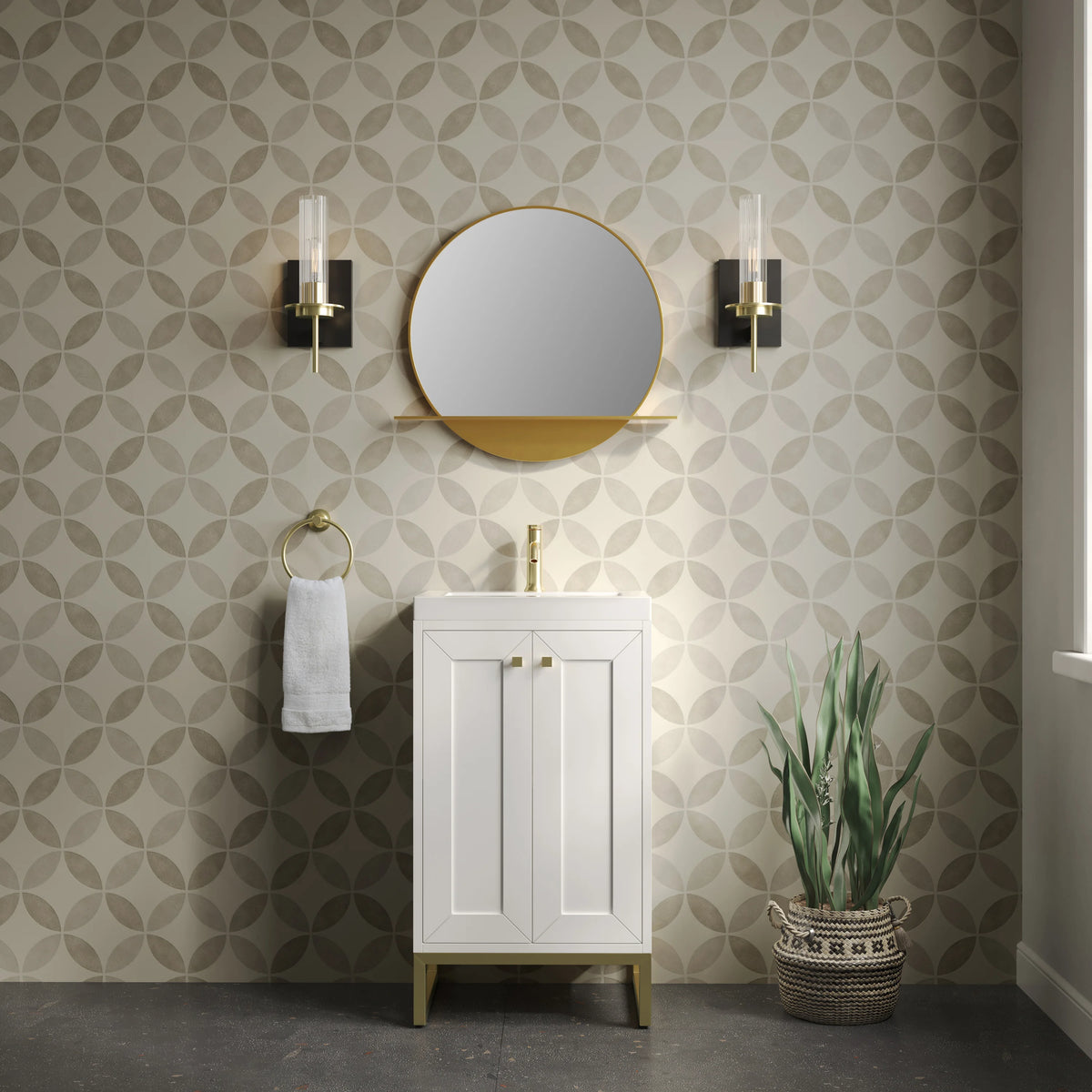 Chianti 20" Single Vanity, Glossy White, Champagne Brass, w/ White Glossy Composite Stone Top, view 7