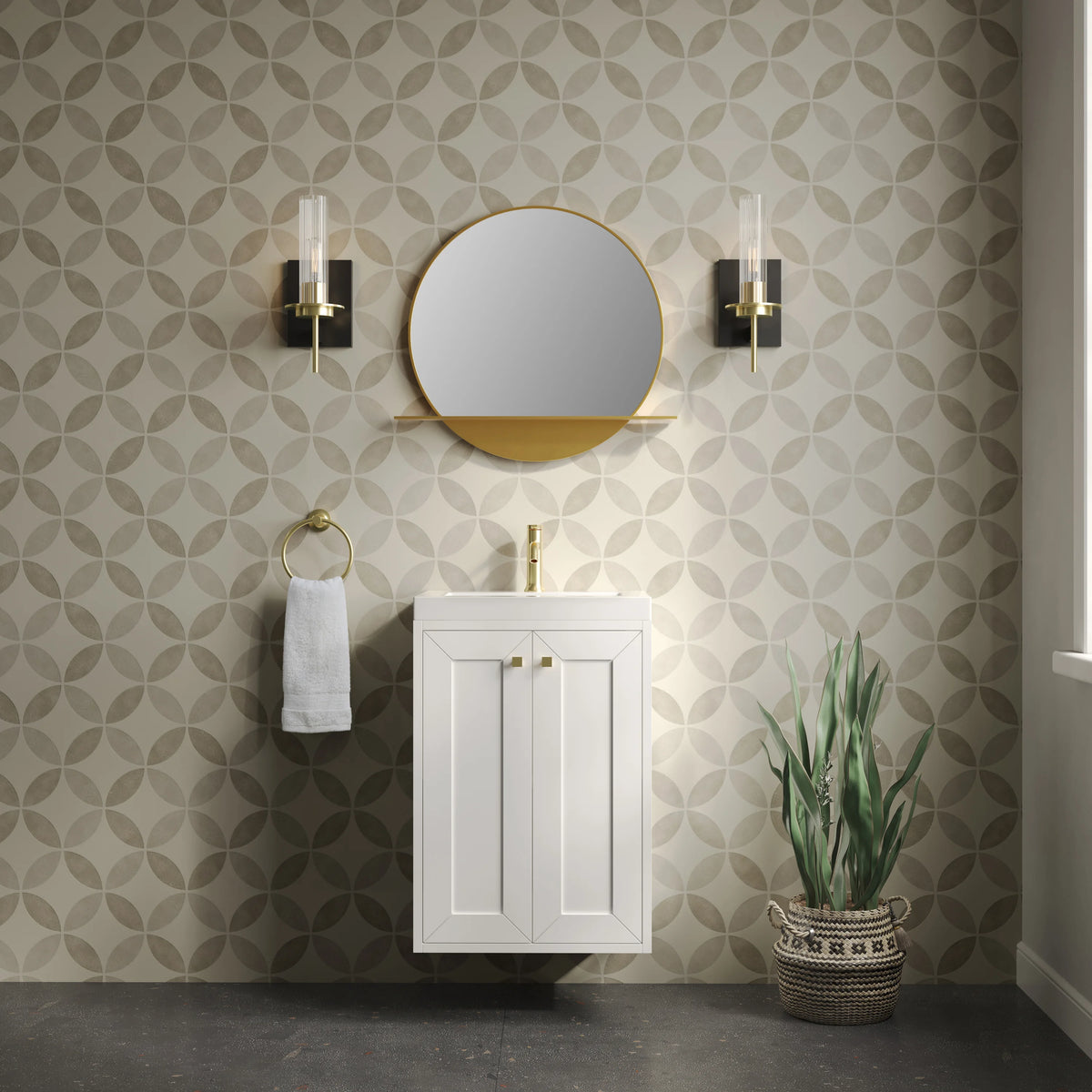 Chianti 20" Single Vanity, Glossy White, Champagne Brass, w/ White Glossy Composite Stone Top, view 8