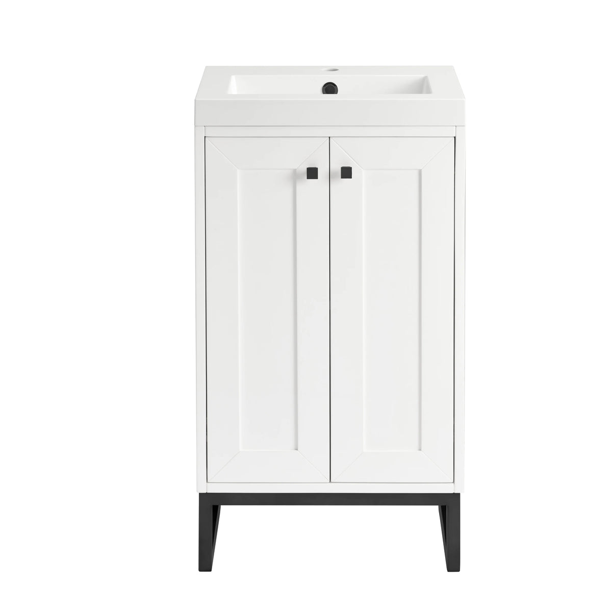 Chianti 20" Single Vanity, Glossy White, Matte Black, w/ White Glossy Composite Stone Top