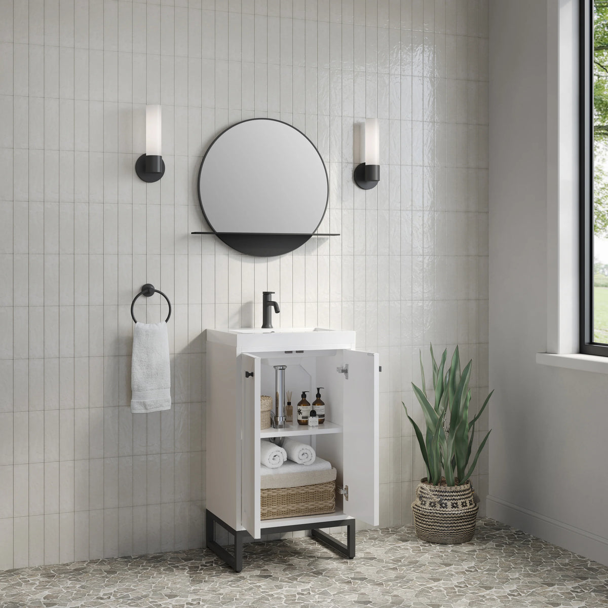 Chianti 20" Single Vanity, Glossy White, Matte Black, w/ White Glossy Composite Stone Top, view 11