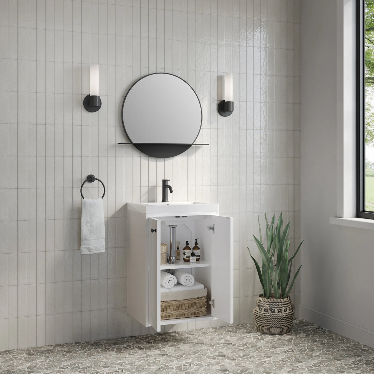 Chianti 20" Single Vanity, Glossy White, Matte Black, w/ White Glossy Composite Stone Top, view 12